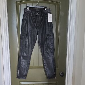 7 For All Mankind Black Faux Leather Pants with Branded Tag